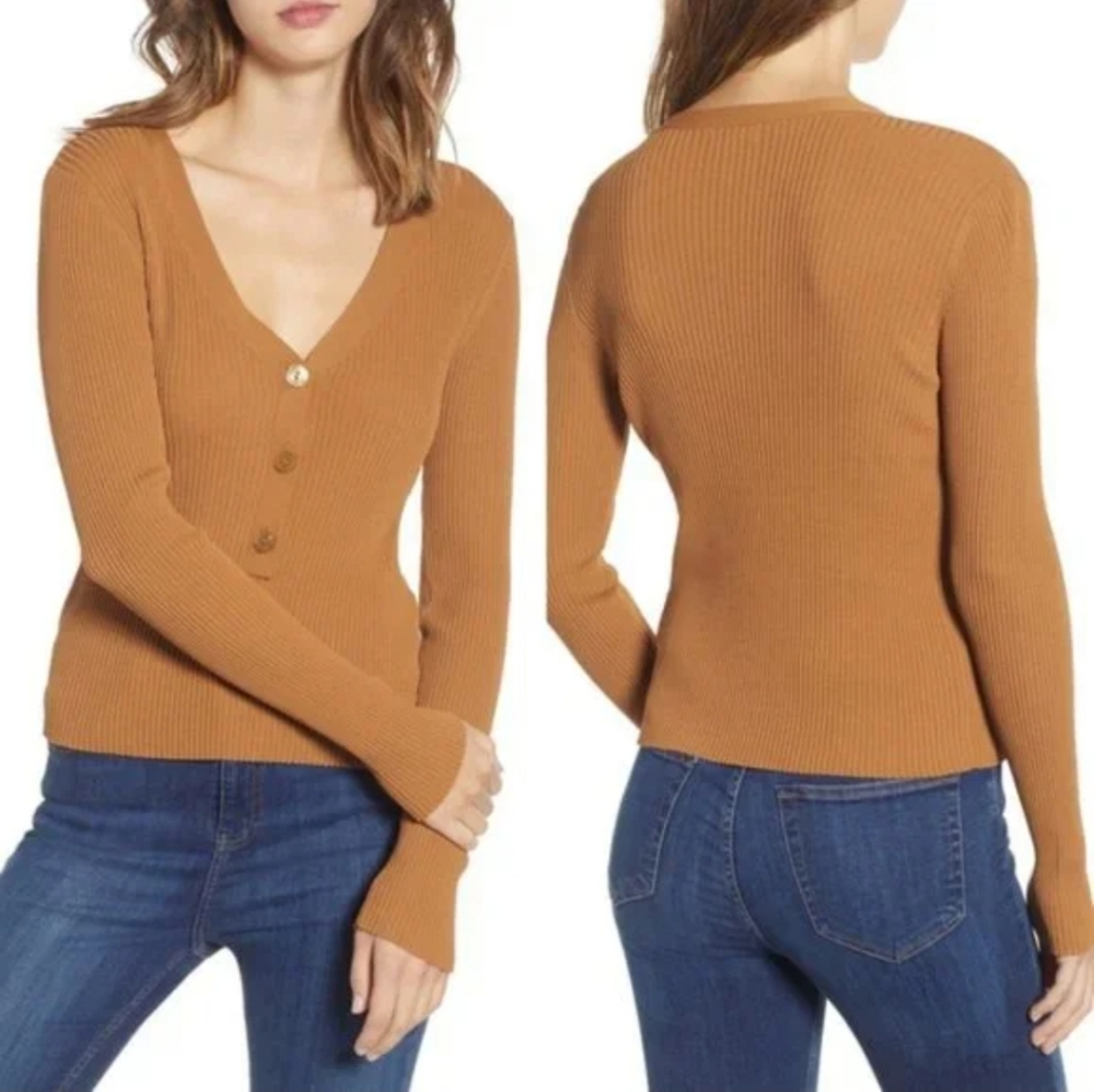 NWT Leith V-Neck Rib Henley Top Sweater Size M